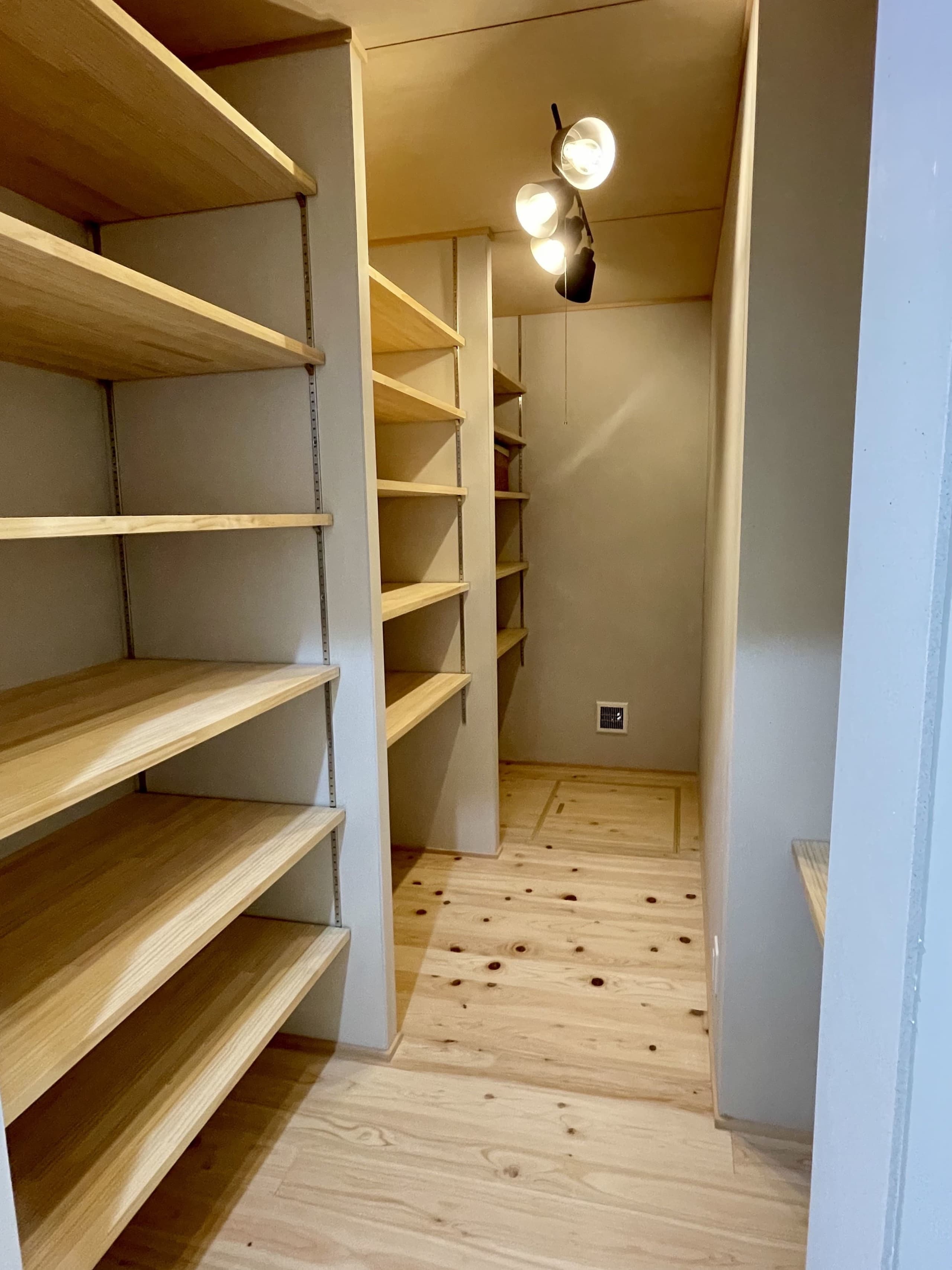 ウォークインクローゼット、棚は可動棚